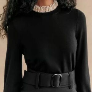 Sezane black wool sweater with beautiful lace collar